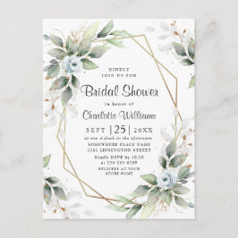 Postal Elegante Dusty Blue Foliage Bridal Shower Card