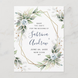 Postal Elegante Dusty Blue Greenery Wedding Save the Date