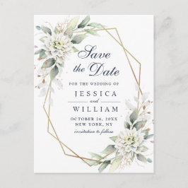 Postal Elegante Dusty Blue Greenery Wedding Save the Date