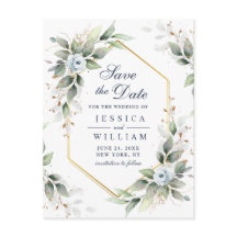 Elegante Dusty Blue Greenery Wedding Save the Date
