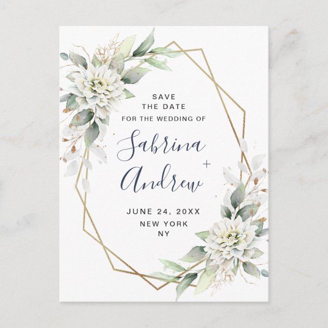 Postal Elegante Dusty Blue Greenery Wedding Save the Date (Anverso)