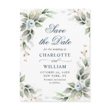 Elegante Dusty Blue Greenery Wedding Save the Date