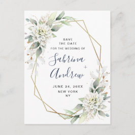 Postal Elegante Dusty Blue Greenery Wedding Save the Date