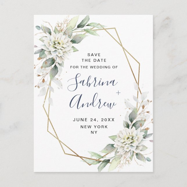 Postal Elegante Dusty Blue Greenery Wedding Save the Date (Anverso)