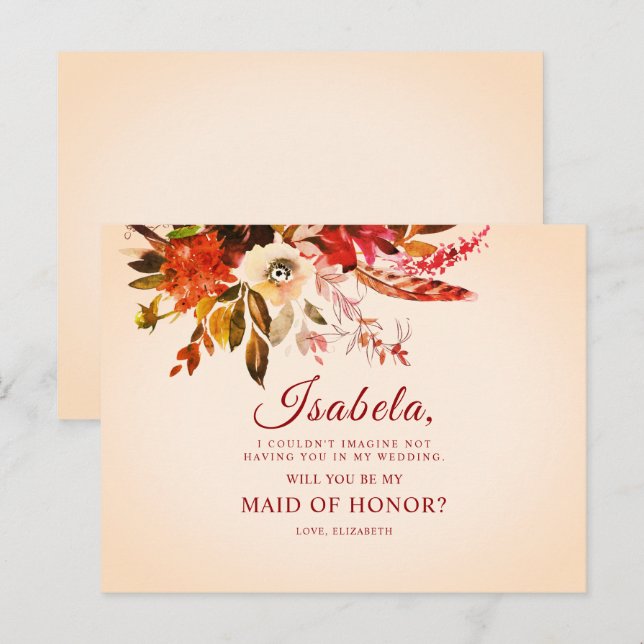 Postal Elegante empleada de honor con flores de otoño del (Anverso / Reverso)