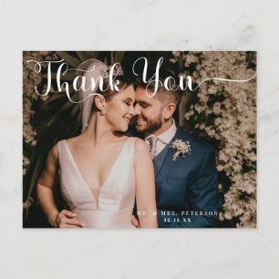 Postal Elegante escritura clásica de boda Foto Agradecimi
