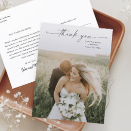 Postal Elegante escritura de agradecimiento de boda con f