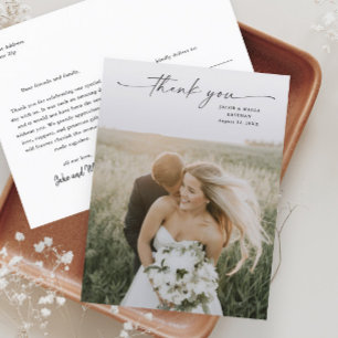 Postal Elegante escritura de agradecimiento de boda con f
