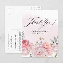 Postal Elegante escritura simple Rubor Floral Gracias