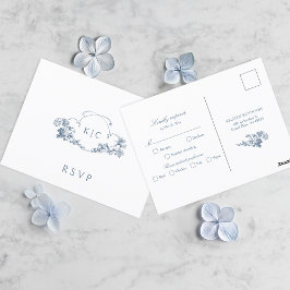 Postal Elegante Escudo floral francés Dusty Blue RSVP