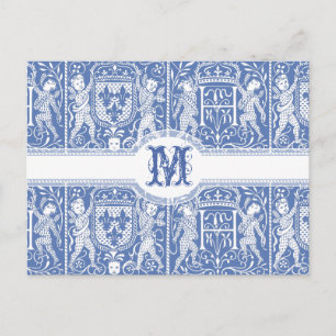 Postal Elegante estilo renacentista medieval azul y blanc