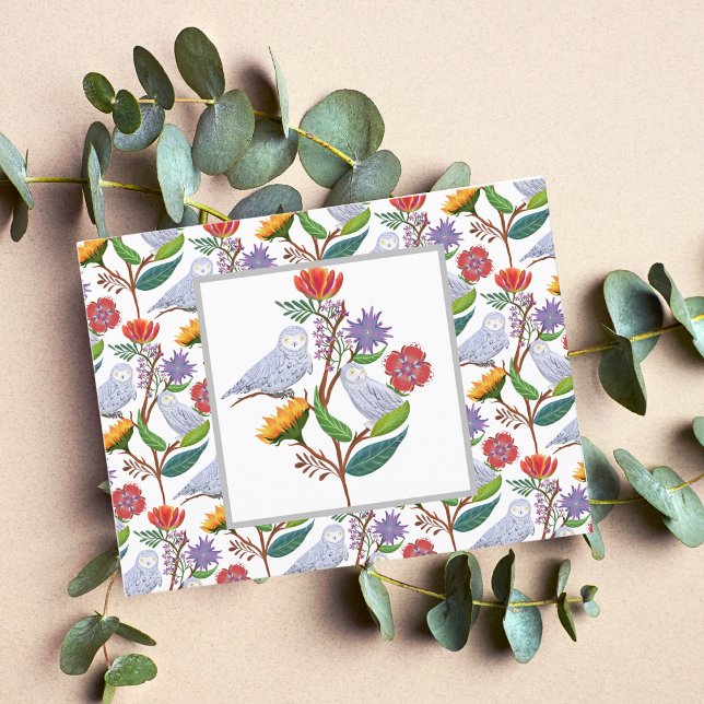 Postal Elegante estilo William Morris Lechuzas con giraso (Subido por el creador)