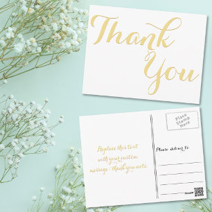 Postal Elegante Estiloso Falso Oro Script Blanco Gracias
