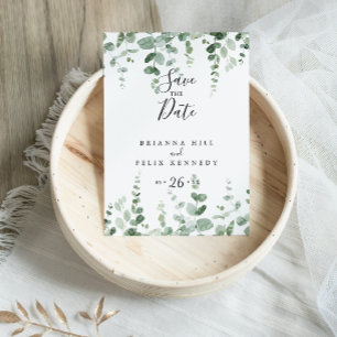 Postal Elegante eucalipto verde Minimalista salva la fech