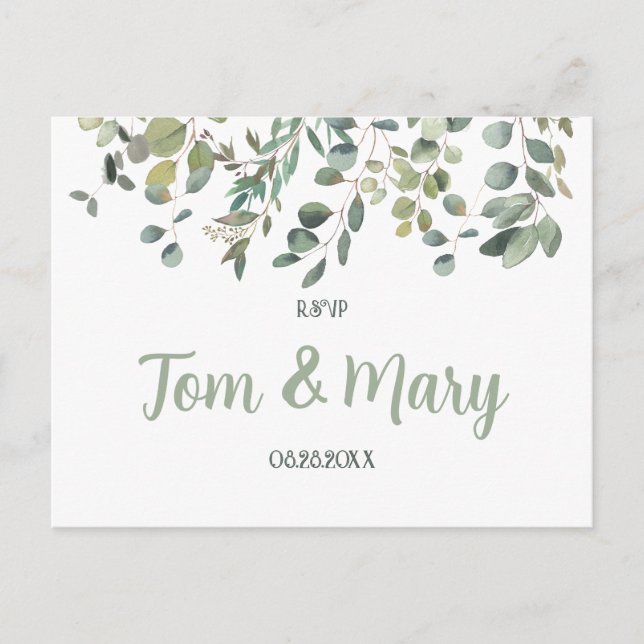 Postal Elegante Eucalyptus Boho Boho Greenery Wedding Rsv (Anverso)