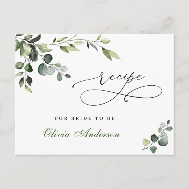 Postal Elegante Eucalyptus Boho Bridal Shower Receta (Anverso)