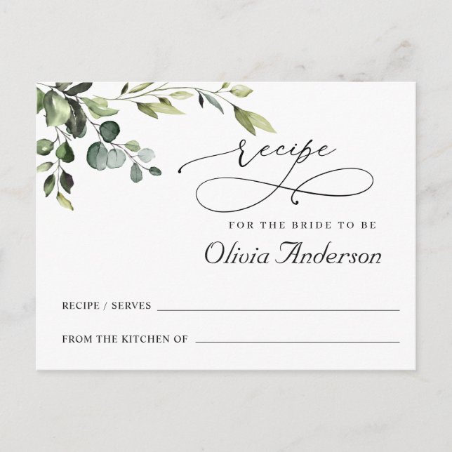 Postal Elegante Eucalyptus Boho Bridal Shower Receta (Anverso)