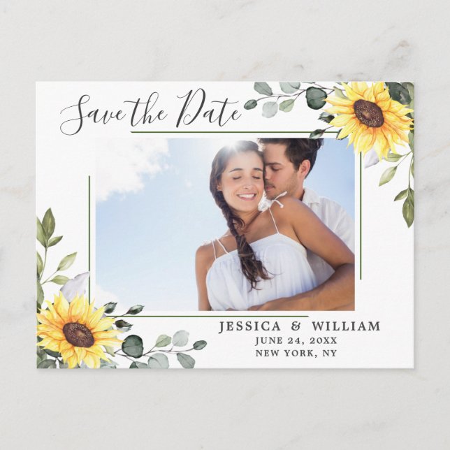 Postal Elegante Eucalyptus FOTO Wedding Save the Date (Anverso)