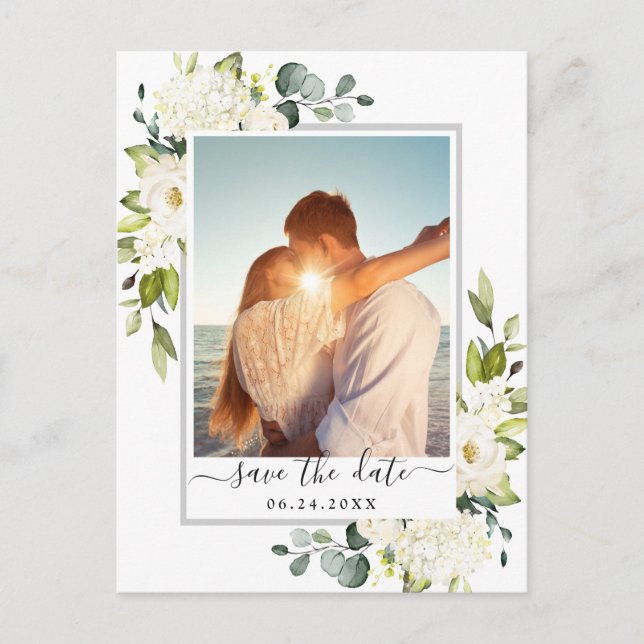Postal Elegante Eucalyptus FOTO Wedding Save the Date (Anverso)