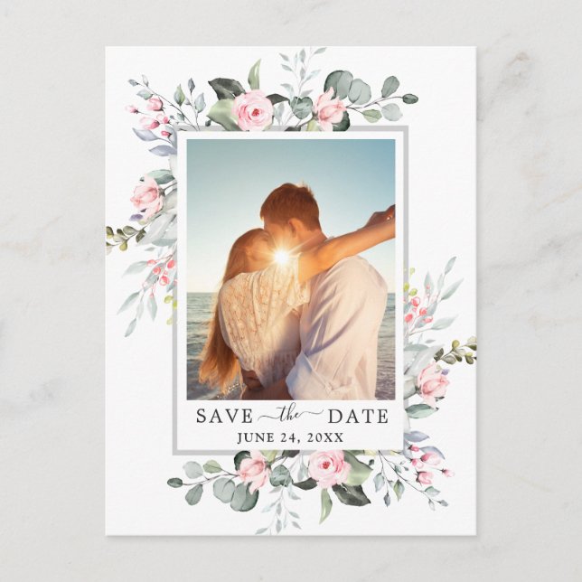Postal Elegante Eucalyptus FOTO Wedding Save the Date (Anverso)