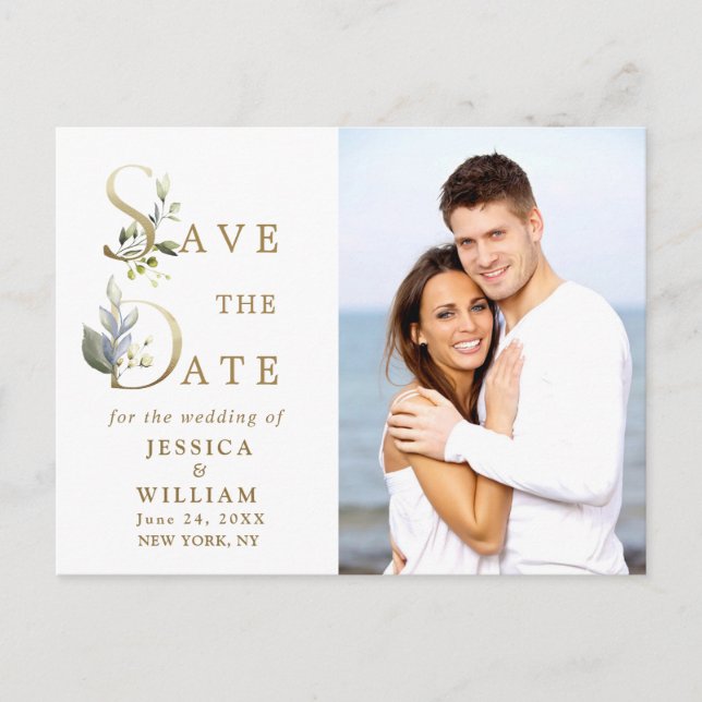 Postal Elegante Eucalyptus FOTO Wedding Save the Date (Anverso)