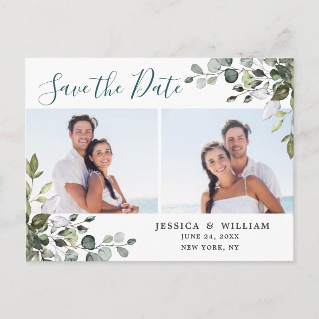 Postal Elegante Eucalyptus FOTO Wedding Save the Date (Anverso)
