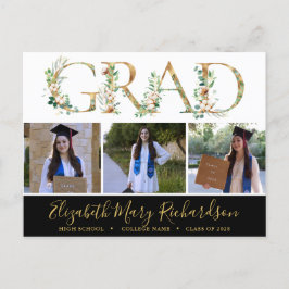 Postal Elegante Eucalyptus Gold Script 3 Graduación de fo