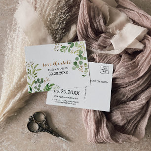 Postal Elegante Eucalyptus Green Save the Date Card