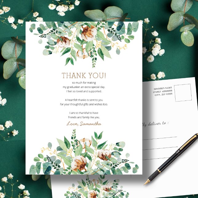 Postal Elegante Eucalyptus Greenery Graduation Gracias (Subido por el creador)