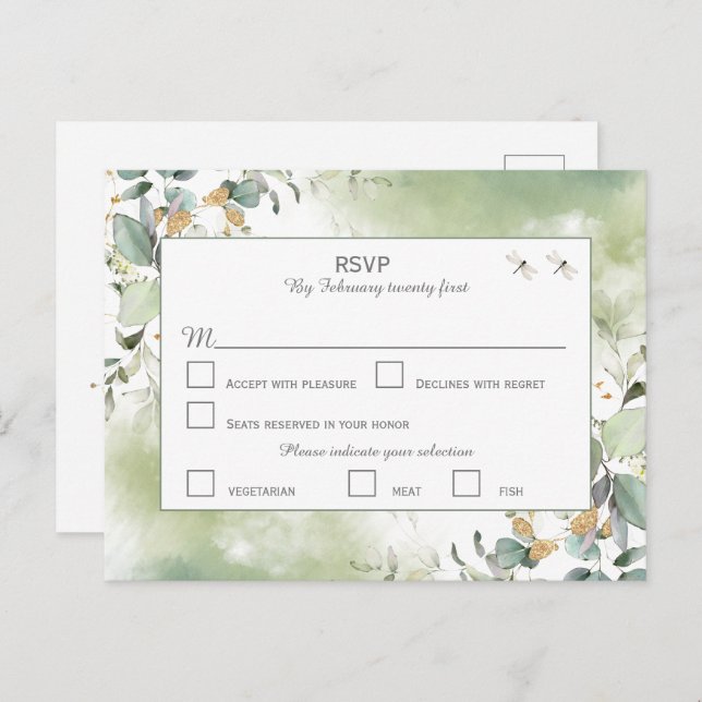 Postal Elegante Eucalyptus Greenery RSVP (Anverso / Reverso)