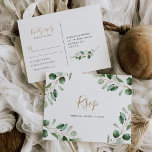 Postal Elegante Eucalyptus Greenery Rsvp<br><div class="desc">Diseñada para coordinar con nuestra colección de bodas Moody Greenery, esta postal personalizable Rsvp presenta hojas de eucalipto de color de agua exuberantes, junto con un tipo de letra de guión moderno en oro y un tipo de letra serif elegante en gris. Para realizar cambios avanzados, vaya a la opción...</div>