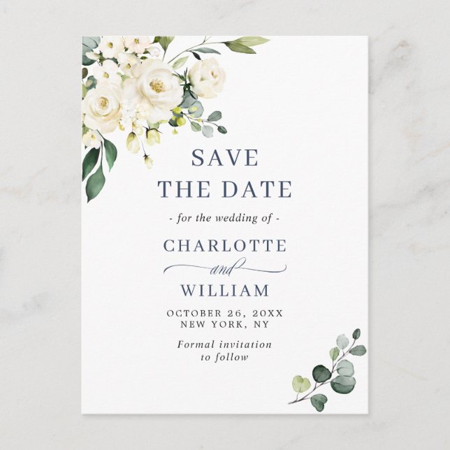 Postal Elegante Eucalyptus Greenery Wedding Save the Date (Anverso)