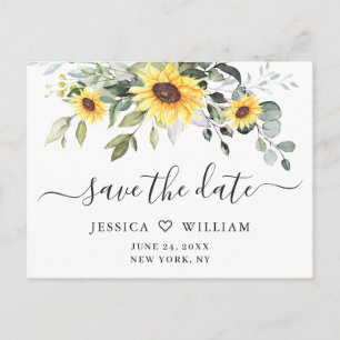 Postal Elegante Eucalyptus Sunflower Wedding Save the Dat