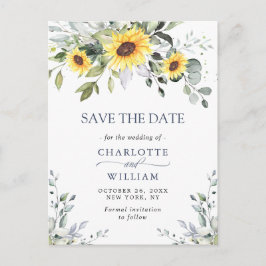 Postal Elegante Eucalyptus Sunflower Wedding Save the Dat