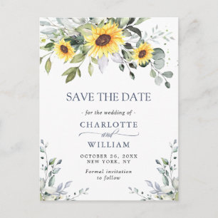 Postal Elegante Eucalyptus Sunflower Wedding Save the Dat
