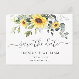 Postal Elegante Eucalyptus Sunflower Wedding Save the Dat