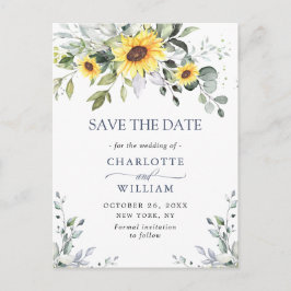 Postal Elegante Eucalyptus Sunflower Wedding Save the Dat