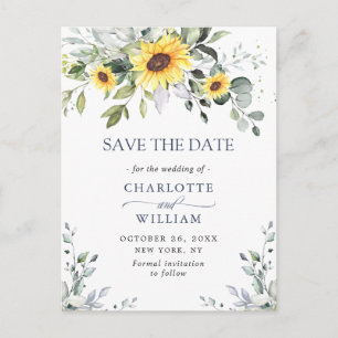 Postal Elegante Eucalyptus Sunflower Wedding Save the Dat