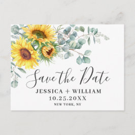 Postal Elegante Eucalyptus Sunflower Wedding Save the Dat