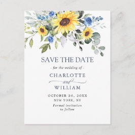 Postal Elegante Eucalyptus Sunflower Wedding Save the Dat