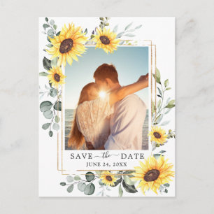 Postal Elegante Eucalyptus Sunflower Wedding Save the Dat