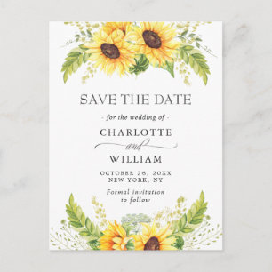 Postal Elegante Eucalyptus Sunflower Wedding Save the Dat