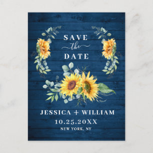 Postal Elegante Eucalyptus Sunflower Wedding Save the Dat