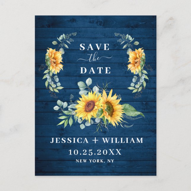 Postal Elegante Eucalyptus Sunflower Wedding Save the Dat (Anverso)