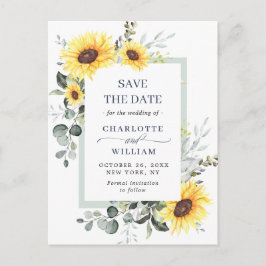 Postal Elegante Eucalyptus Sunflower Wedding Save the Dat