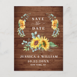 Postal Elegante Eucalyptus Sunflower Wedding Save the Dat