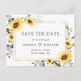 Postal Elegante Eucalyptus Sunflower Wedding Save the Dat