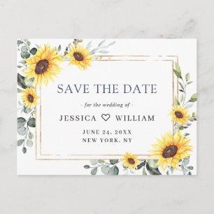Postal Elegante Eucalyptus Sunflower Wedding Save the Dat