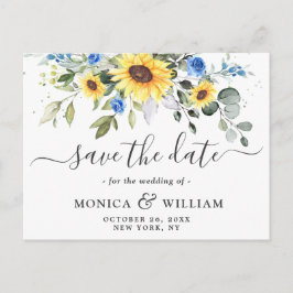 Postal Elegante Eucalyptus Sunflower Wedding Save the Dat