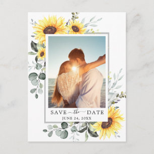 Postal Elegante Eucalyptus Sunflower Wedding Save the Dat